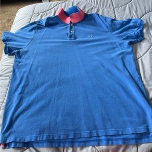 Vineyard Vines Polo Bright Blue with Pink Collar Size XL